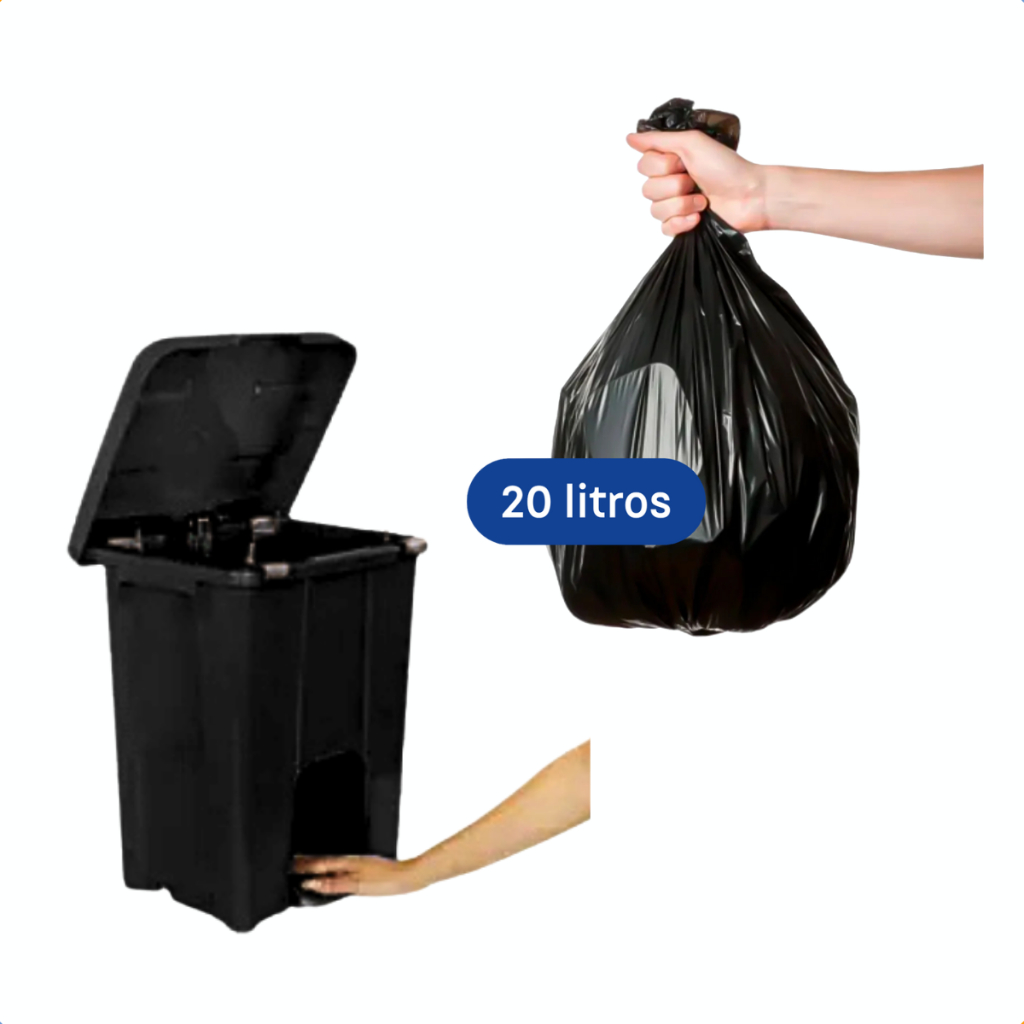 Cesto Plástico 15l C/ Pedal + Saco De Lixo 20l P/ Escritório