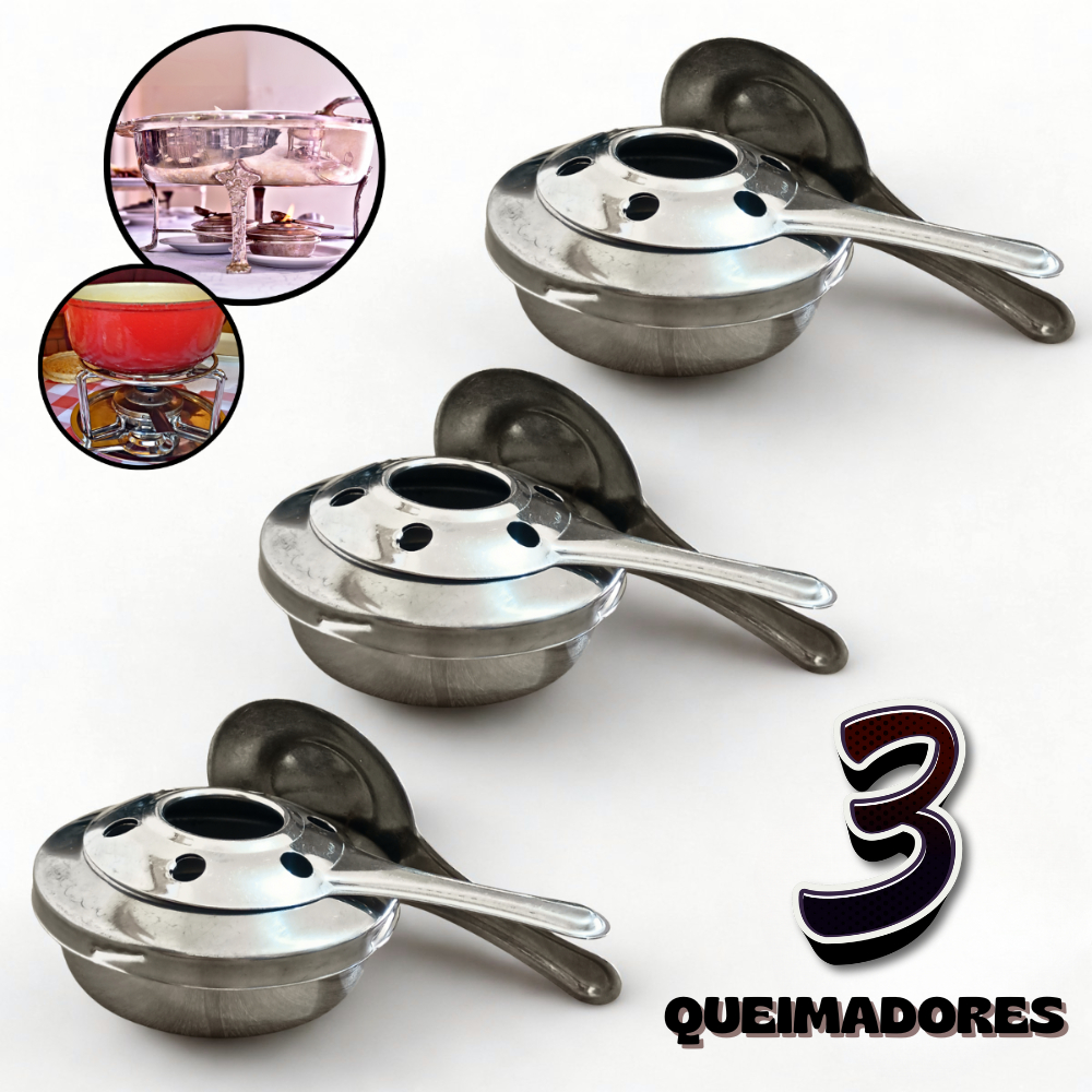 Kit com 1, 2 ou 3 Fogareiro Portátil Queimador Álcool Espiriteira Inox P/ Rechaud Fundue Camping Acampamento Pesca