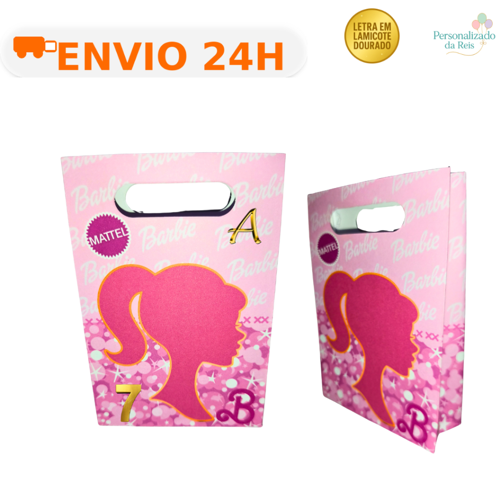 💕 Sacolinha Barbie Personalizada | 10, 20, 30, 40, 50 ou 60 Peças | letra Dourado | Envio 24h