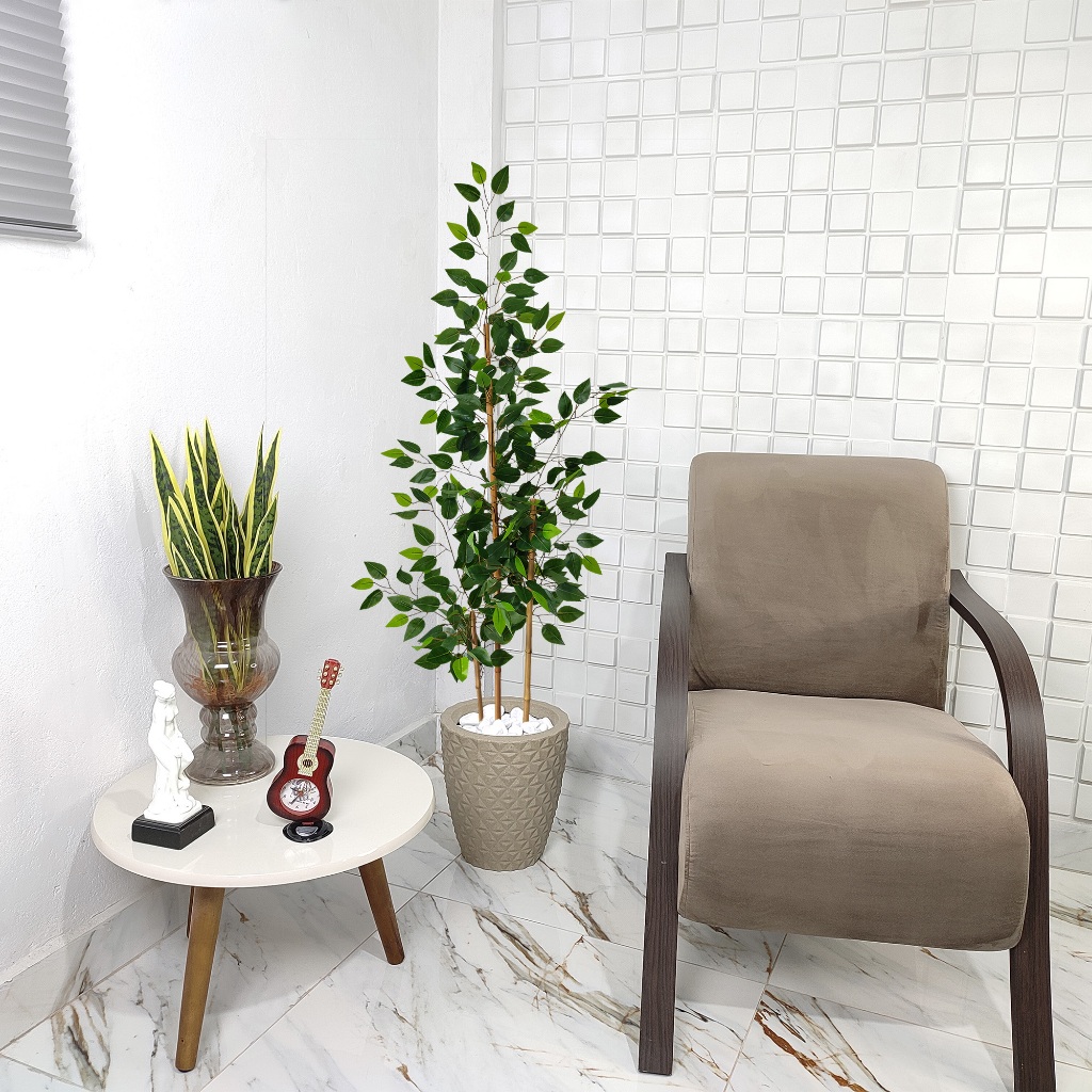 Bambu Da Sorte 150cm Pedra Vaso Liso Planta Artificial Decoração