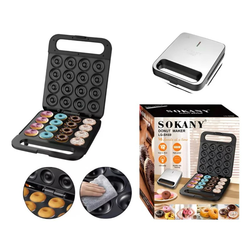 máquina de donut com 16 furos 5 cm de Sokany 1400w