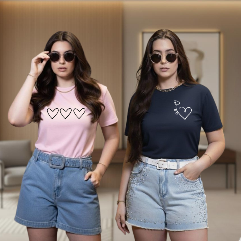 Blusinha Feminina Estilosa T-Shirt Coração Tendência Camiseta 100% Algodão Envio Imediato em Oferta na Shopee