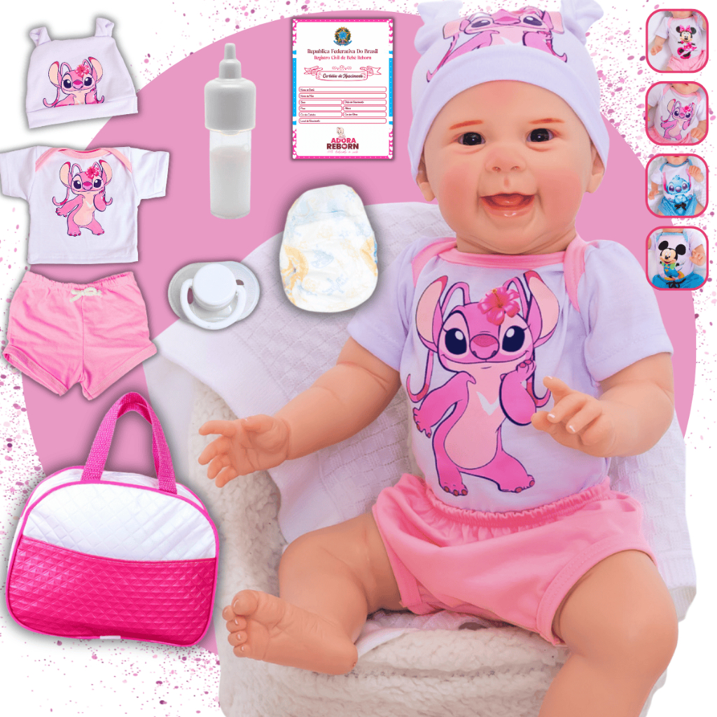 Boneco Bebê Reborn Mayze Stitch Menino Original Realista de Silicone Pode Dar Banho