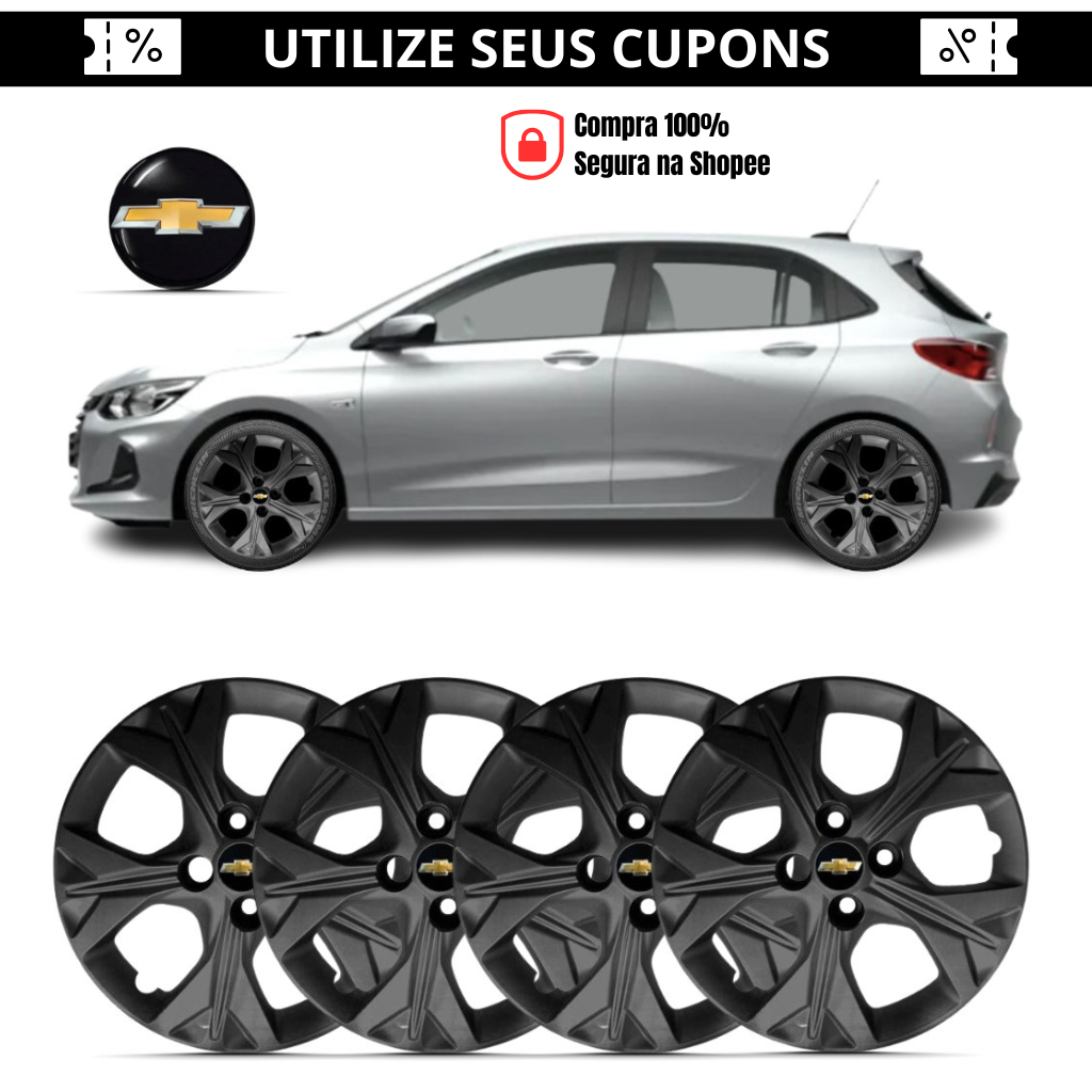 Kit 4 Calota Aro 14 Onix Prisma 2021 Preta Brilhante Black Piano Esportiva em Oferta na Shopee