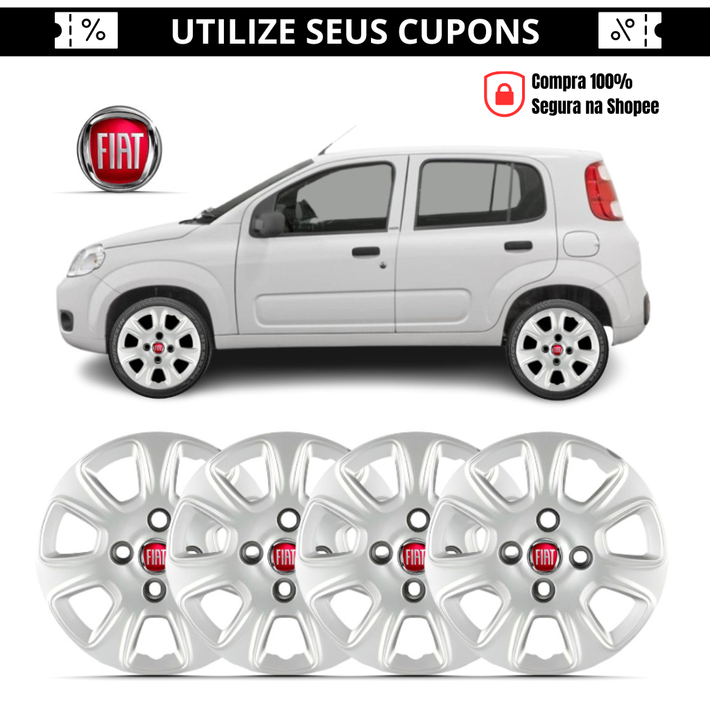 Kit 4 Calota Aro 13 Uno Vivace 2011 2012 2013 Com Emblema