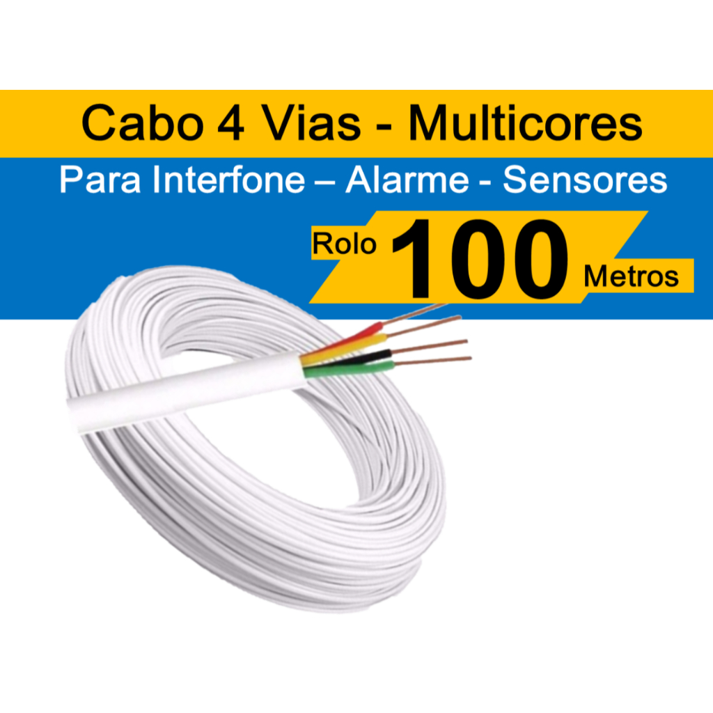 100 Metros de cabo 4 vias 0,4mm cada fio Alarme Interfone Porteiro Sensores eletronicos
