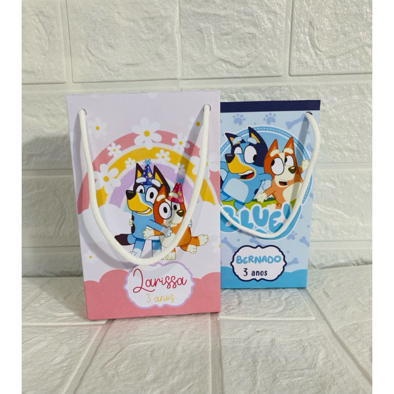 Sacolinha Personalizada (PEGUE E MONTE) Bingo e Bluey Lembrancinhas, Sacolas e Mimos para Festa