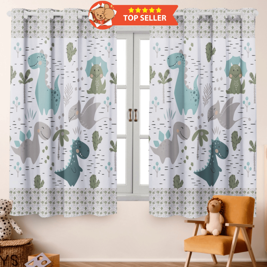 Cortina Estampada Linha Dino Baby 2,00x1,50 - Decoração Divertida e Delicada p/ Quarto Infantil em Oferta na Shopee
