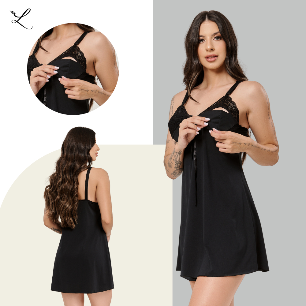Camisola Amamentação com Renda e Abertura Fácil Pós-Parto | Conforto & Elegância em Oferta na Shopee