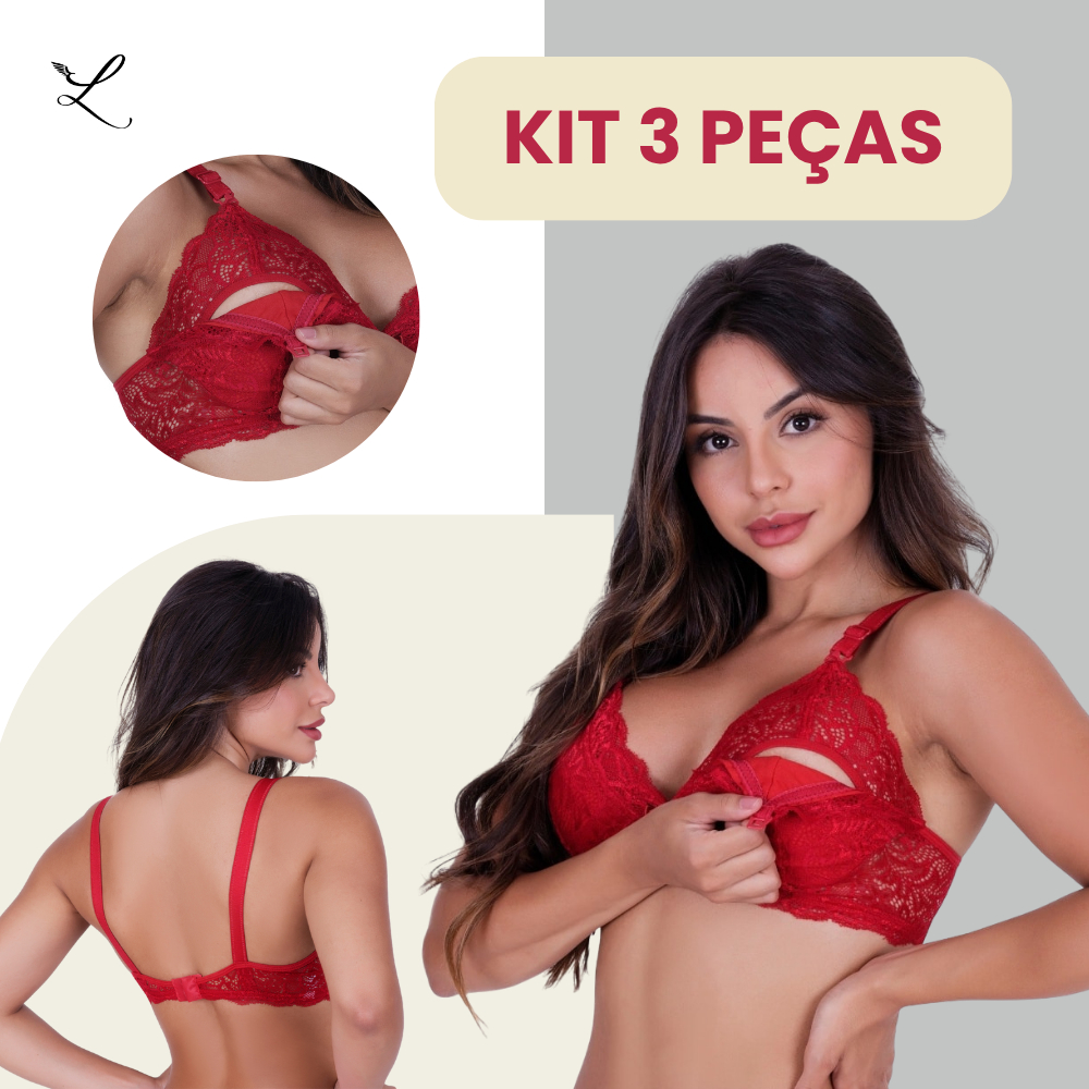 Kit 3 Sutiãs Amamentação Renda Conforto Sem Bojo Alças Largas Pós-Parto LyStore - Frete Grátis em Oferta na Shopee