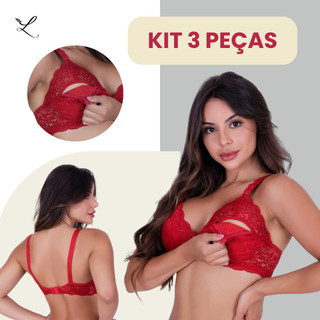 Kit 3 Sutiãs Amamentação Renda Conforto Sem Bojo Alças Largas Pós-Parto