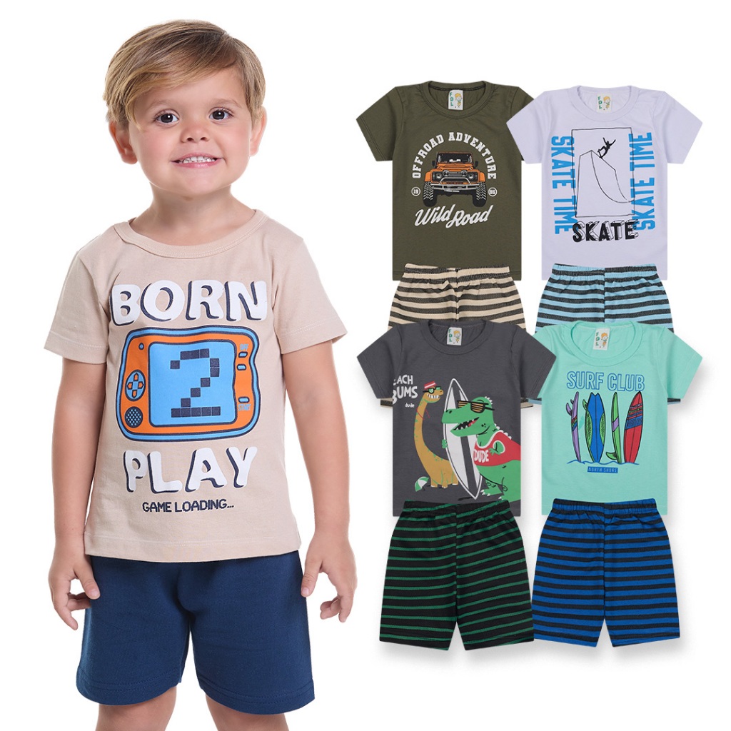 Kit Sortido de Conjuntos Infantil Menino-  Kit Conjuntos de Roupa Verão Menino - Conjunto Masculino Infantil