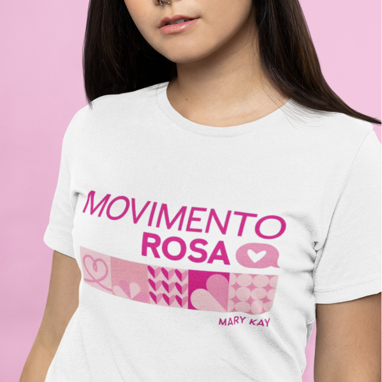 Camiseta Feminina Blusa Branca Babylook Revendedora MK - Movimento Rosa Consultoras Mary Kay