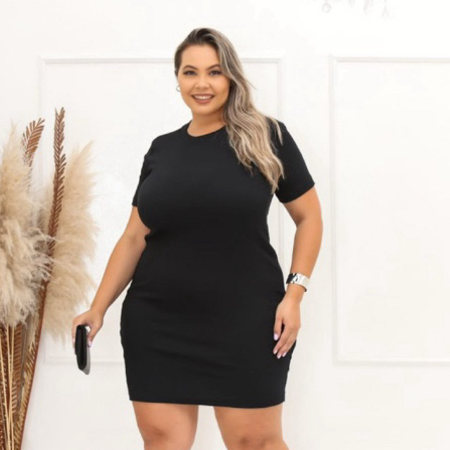 VESTIDO PLUS SIZE CURTO MANGA CURTA FEMININO RIBANA PREMIUM