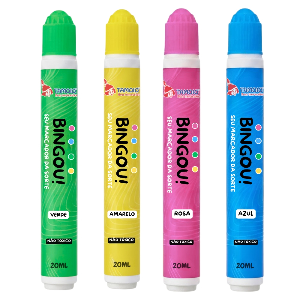 Marcador de Bingo Kit 4 Cores 20ml Caneta Carimbo Colorida