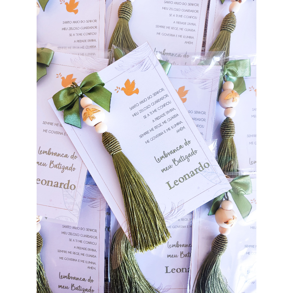 40 Lembrancinha Batizado Chaveiro Verde Personalizado Divino Espírito Santo