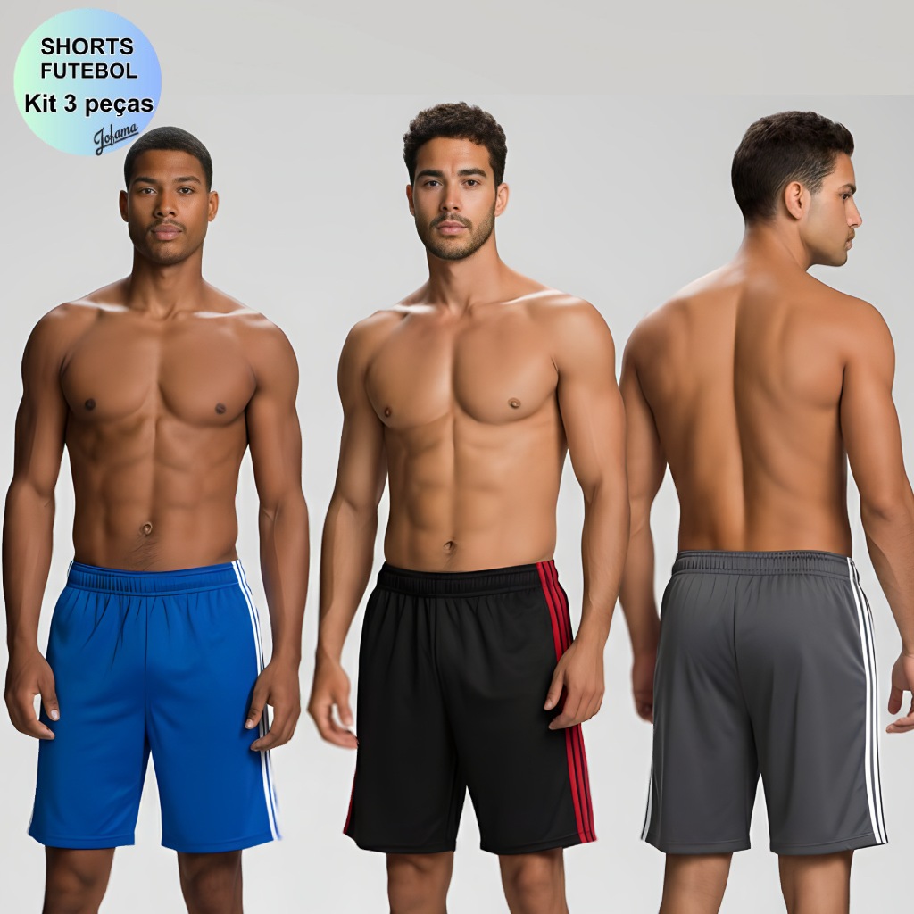Shorts Masculino Esportivo Fitness Futebol  - Kit 3 peças Lote -  bermuda Adulto e Nobre em Oferta na Shopee