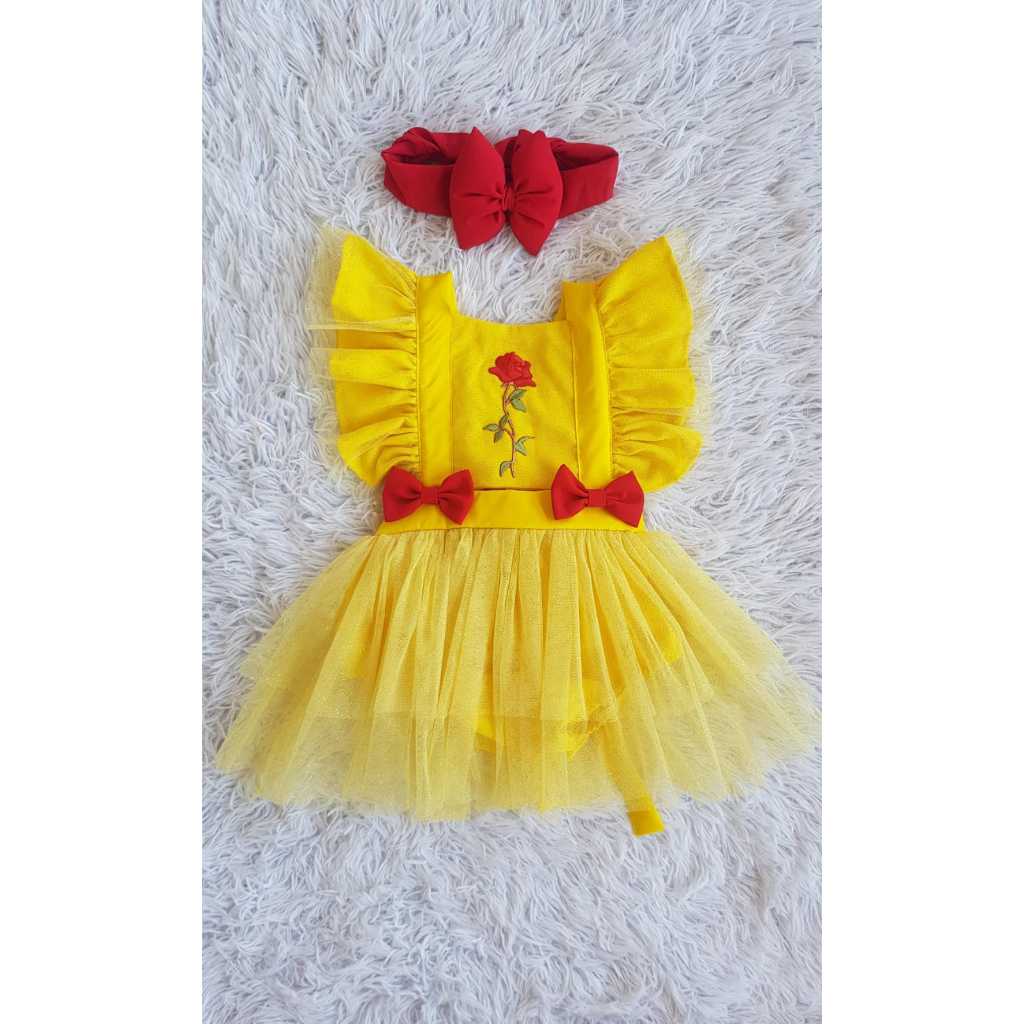 Romper Princesa Bela e a Fera Babê Menina Infantil Mêsversário