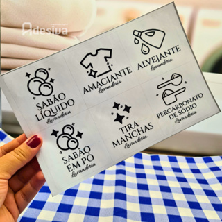 Adesivo Transparente para Lavanderia 7x7cm Sabão Líquido, Sabão em Pó, Amaciante e Tira Manchas em Oferta na Shopee