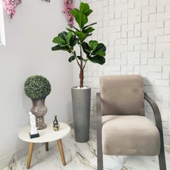 Fícus Artificial Lyrata 130cm Vaso Grafiato Mármore Pedra