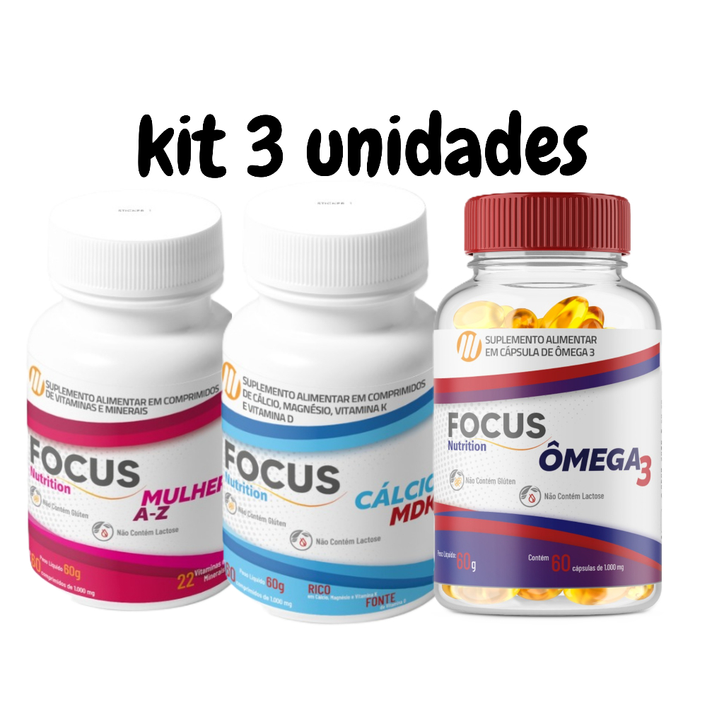 Kit Saúde da Mulher Multivitamínico A-Z Mulher+ Cálcio MDK+ Ômega 3