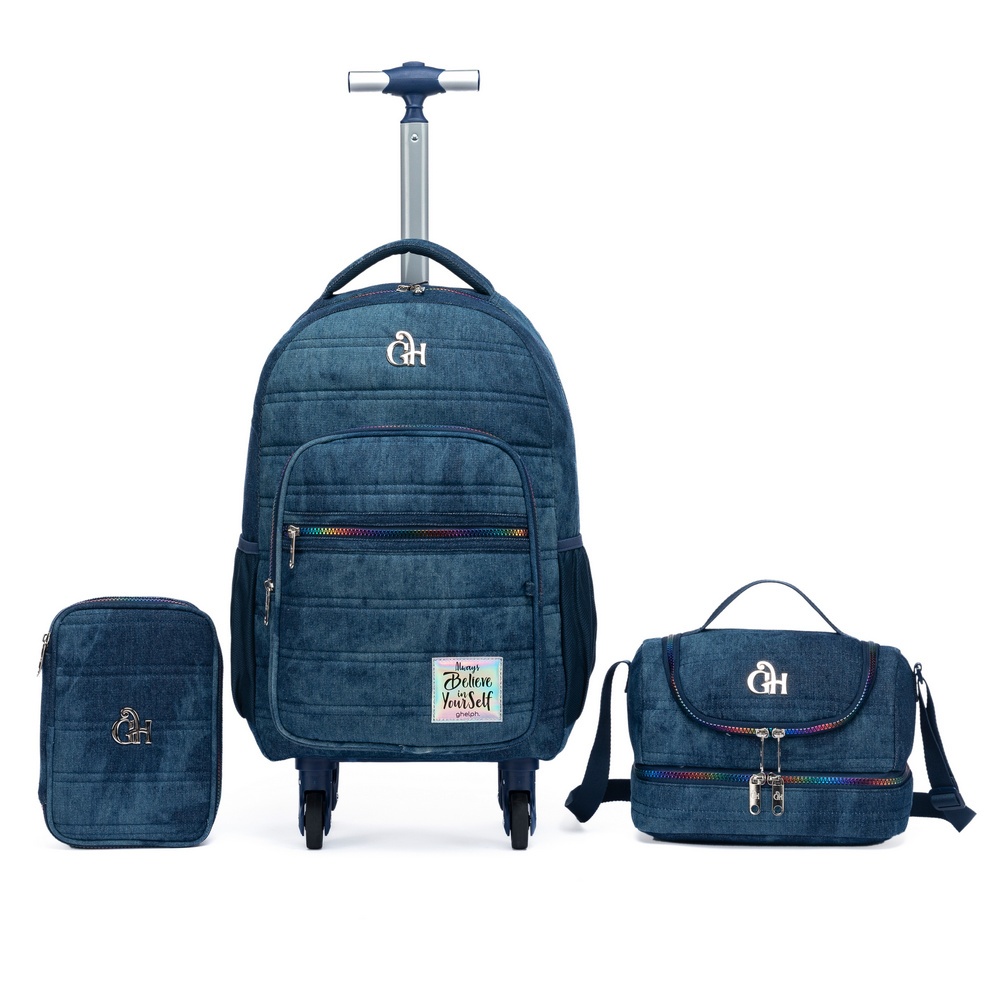 Kit Mochila Rodinhas Azul Guelph Lancheira Estojo Infantil Bolsa Escolar Viagem Reforçada em Oferta na Shopee