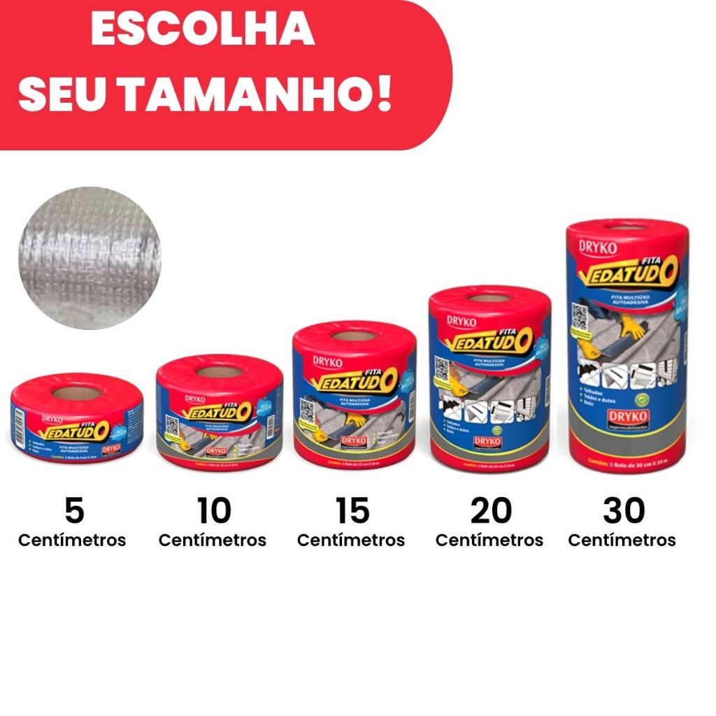 Fita Impermeabilizante Dryko VedaTudo Alumínio 10cm,15cm,20cm,30cm Rolo 10 Metros em Oferta na Shopee