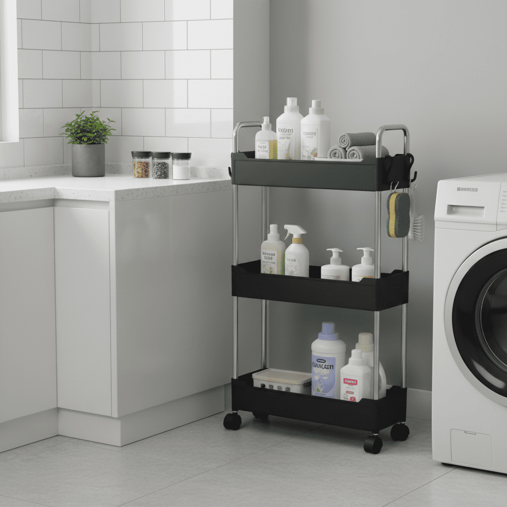 Estante Multiuso 4 Prateleiras com Rodinhas Organizador Plástico Portátil Leve Ideal para Cozinha Banheiro e Lavanderia