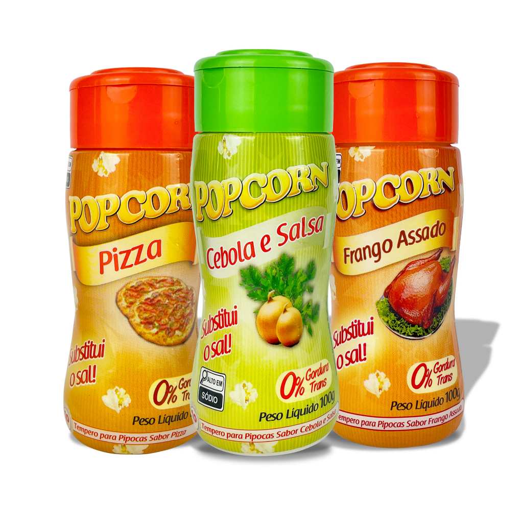 Combo Popcorn - 03 Sabores - Frango Assado, Cebola & Salsa e Pizza