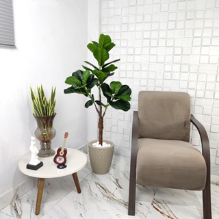 Ficus Lyrata 130cm Arranjo Artificial  Vaso Decorativo Pedra em Oferta na Shopee