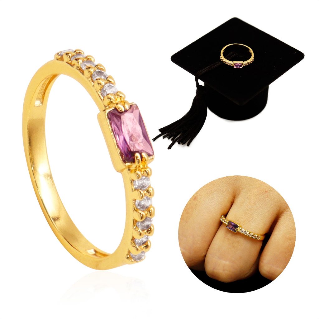 Anel De Formatura Feminino Em Moeda Antiga Banhado A Ouro 18k - Serviço Social (Capelo) Line