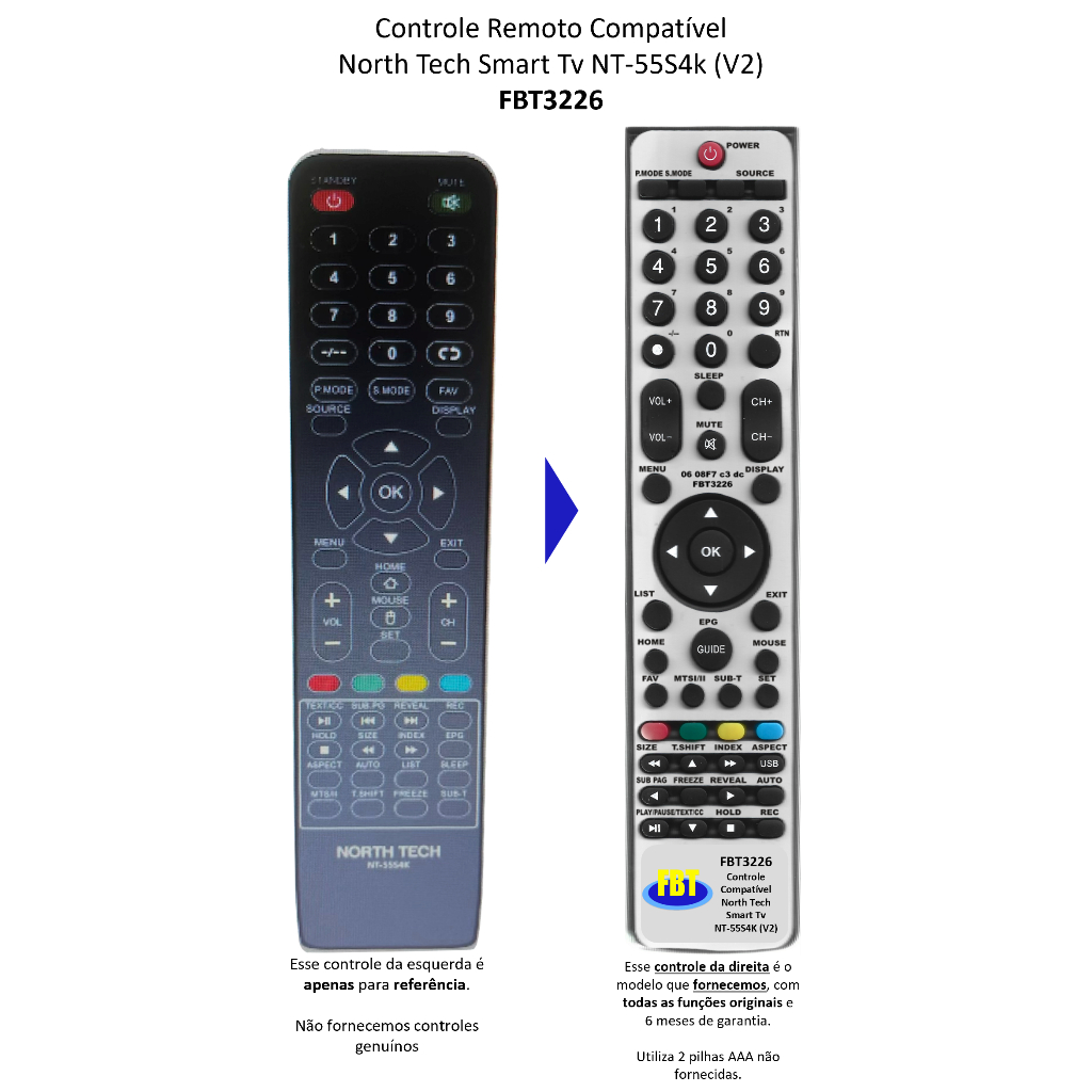 Controle Remoto Compatível North Tech Smart Tv NT-55S4k (V2) FBT3226