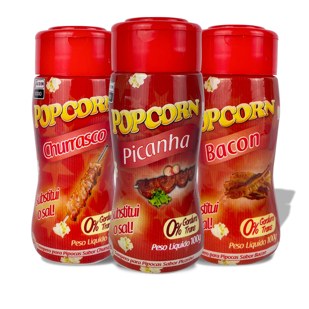 Combo Popcorn - 03 Sabores - Bacon, Picanha e Churrasco