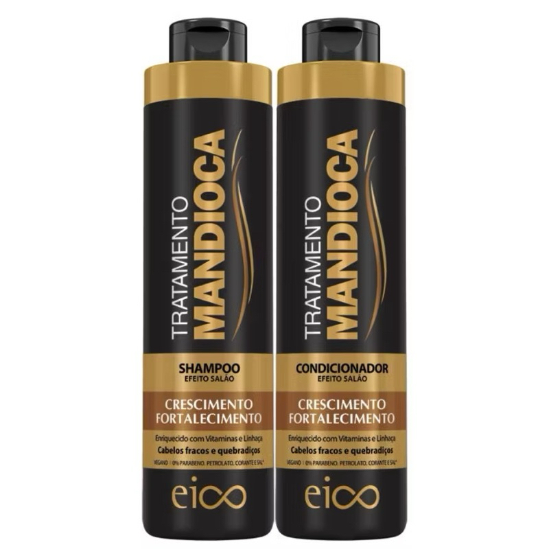 Eico Shampoo Hidratação Sem Sal 800ml E Condicionador Leave-in Antifrizz 750ml Tratamento Mandioca Fortalecimento Cresci