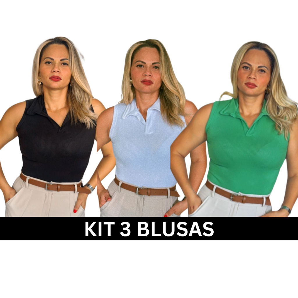 Regata feminina gola polo estilosa canelado premium elegante formal