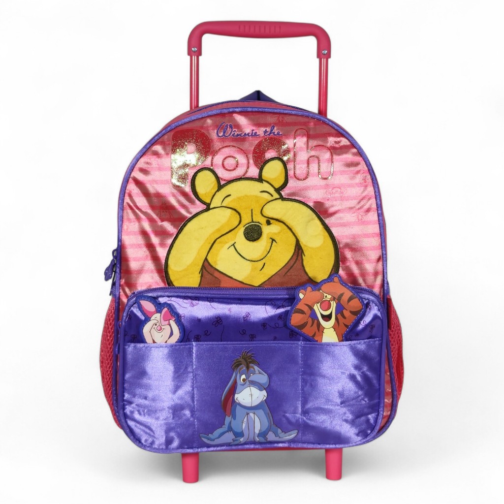 Mochila Escolar creche Carrinho  rodinha  crianças Infantil Menina Ursinho Pooh Disney