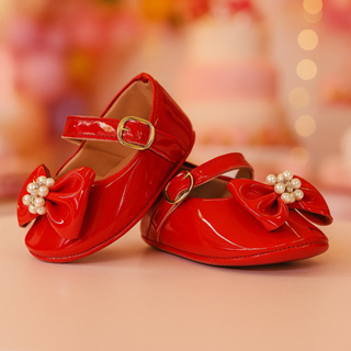 Sapatilha Bebê Feminina Laço Pérola Festa Batizado Vermelha em Oferta na Shopee