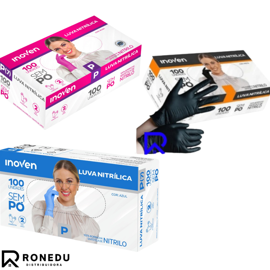 1 Caixa Luvas Nitrilicas Azul,Rosa,Preta Inoven Descartável Sem Pó Caixa com 100 Unidades em Oferta na Shopee
