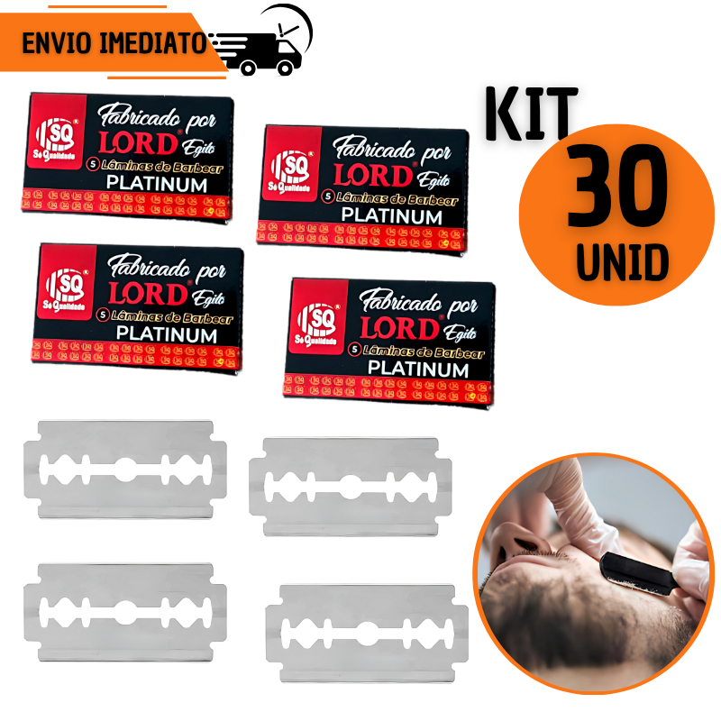 Kit 30 Lâminas de Barbear Profissional Dupla Afiada Navalha Barbeador Tradicional Salão Barbearia