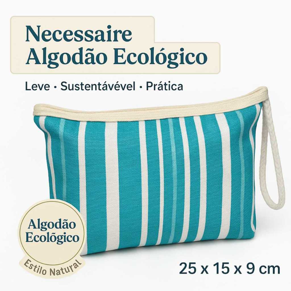 Necessaire Algodão Ecológico Estampada com Zíper e Alça Corda Sustentável