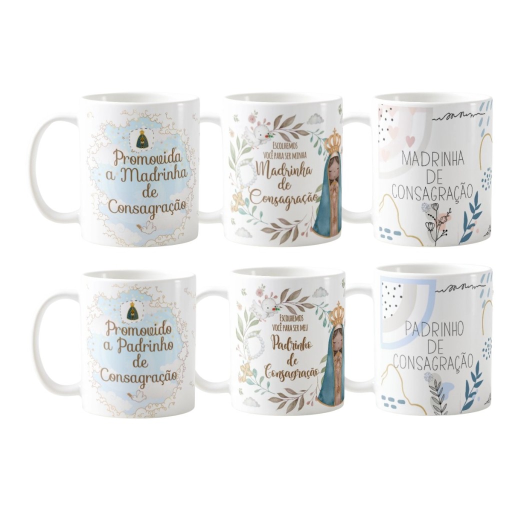 Caneca Personalizada Convite Padrinhos de Consagração | Lembrança de Batismo