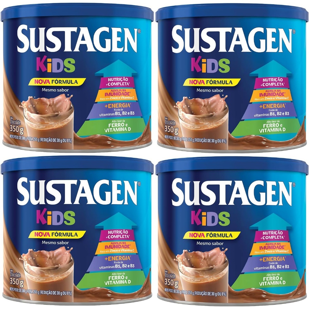 Kit 4 Latas Sustagen Kids Sabor Chocolate 350g Cada EQ.1 em Oferta na Shopee
