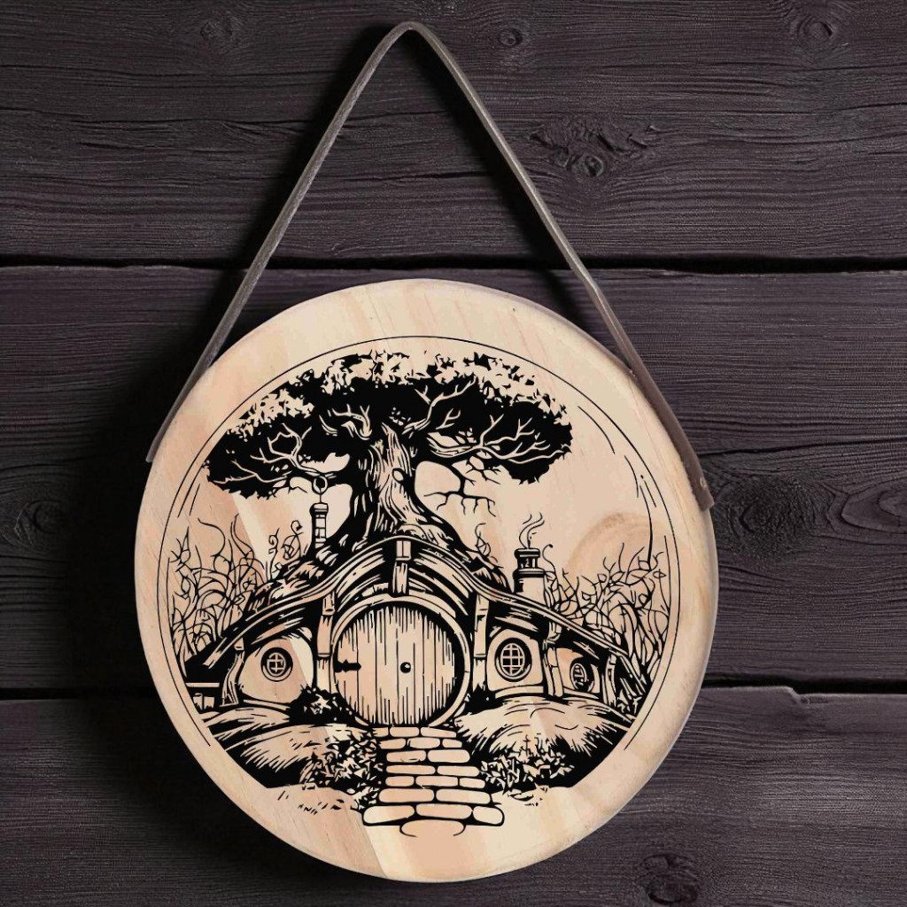 Placa porta madeira pinus decoração hobbit senhor dos anéis em Oferta na Shopee