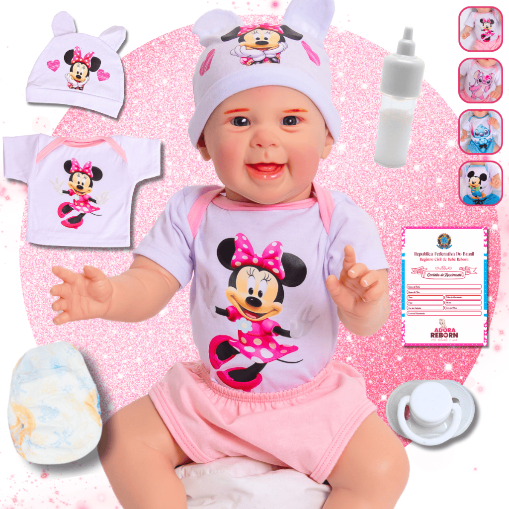 Bebê Reborn Boneca Realista Menina Minnie 100% Silicone Pode Dar Banho Original Envio Imediato