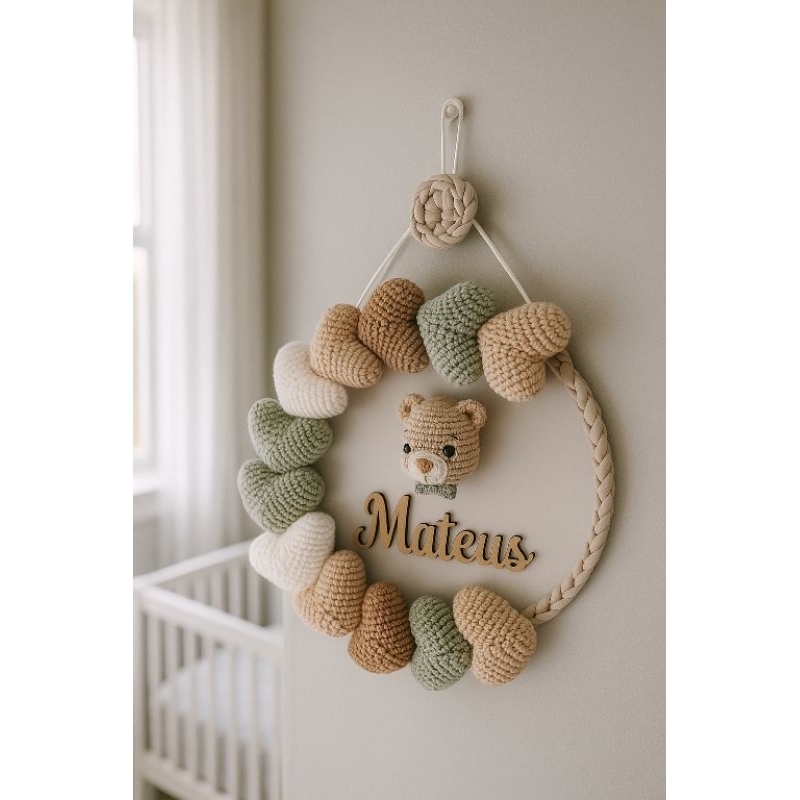 porta Maternidade Ursinho com Corações | guirlanda urso | nome do bebê crochê Amigurumi em Oferta na Shopee