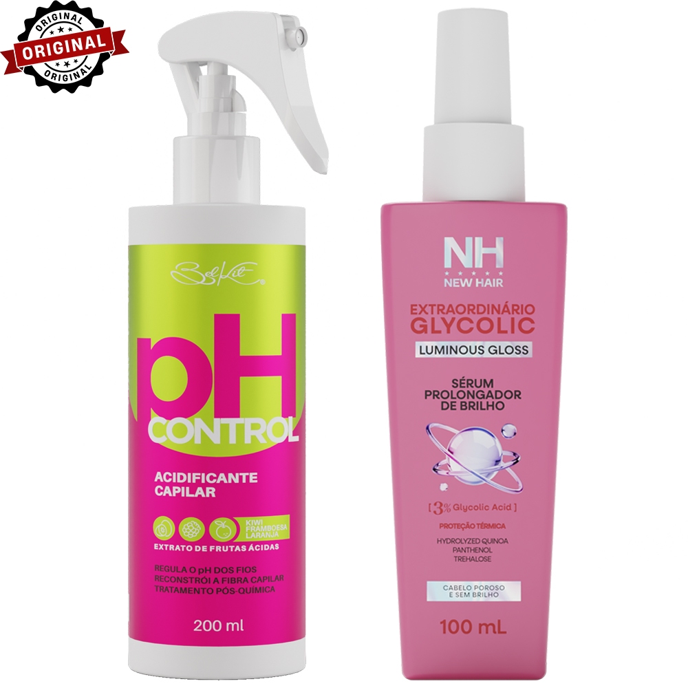 Kit 2 itens - pH Control 200ml + Sérum Glycolic 100ml BELKIT | Acidificante Capilar + Sérum em Oferta na Shopee