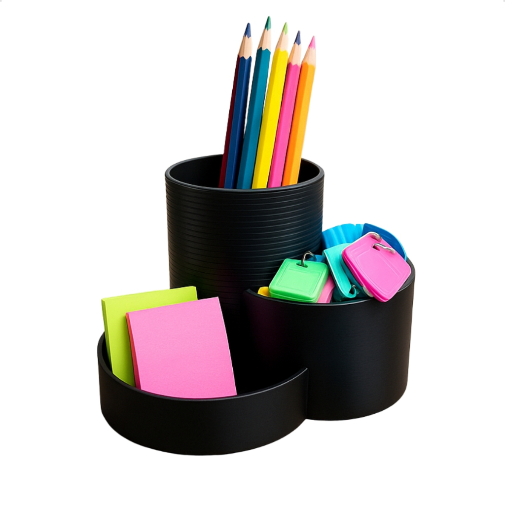 Organizador 3 em 1 de Escritório Redondo Porta Canetas Objetos Clips Tesoura Multifuncional Mesa Home Office