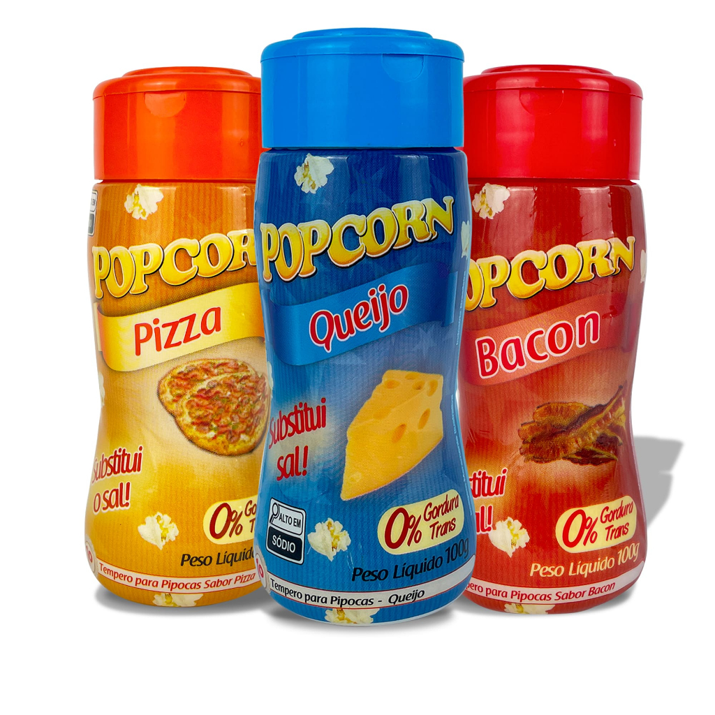 Combo Popcorn - 03 Sabores - Queijo, Pizza e Bacon