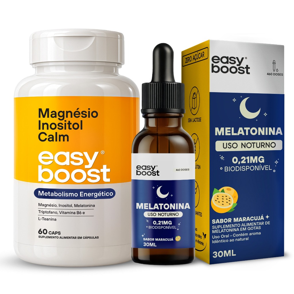 Magnésio Inositol Calm 60 Cáps + Melatonina Gotas Easy Boost  | Suplemento Noturno Vitaminas