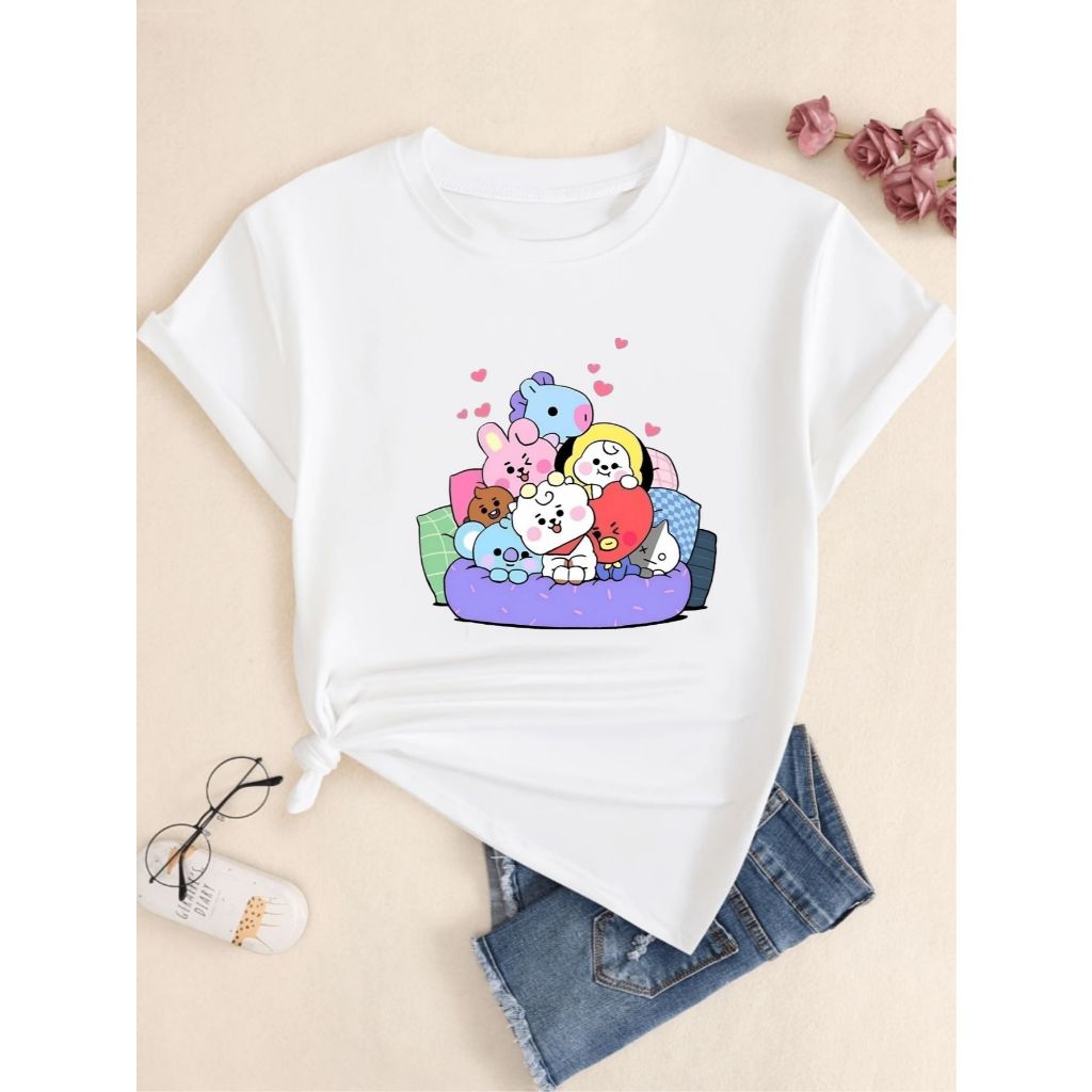 Camiseta Estampada Fã Clube BTS K-Pop Camisa Unissex Moda Feminina Manga Curta Baby Look Academia